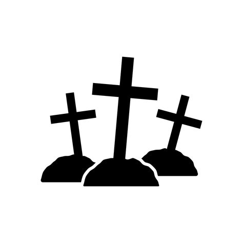 Black grave crosses on graves silhouette. Sinister and lopsided symbols ...