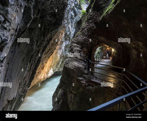 Illuminated Narrow Section Of Gorge Aareschlucht Aare Gorge Haslital