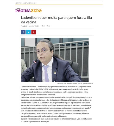 Jornal Página Zero Ladenilson quer multa para quem fura a fila da