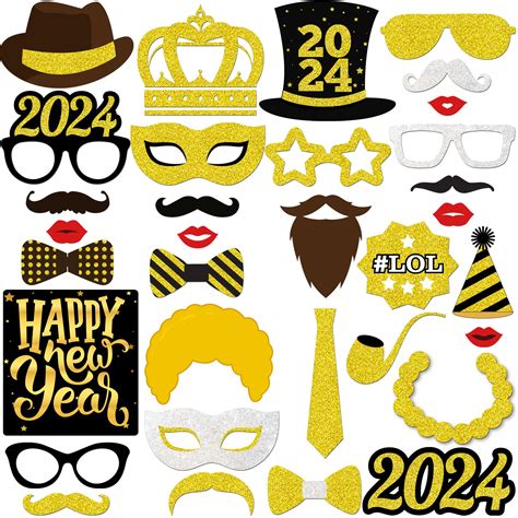 KatchOn New Years Eve Photo Booth Props 2024 Pack Of 30 Glitter NYE