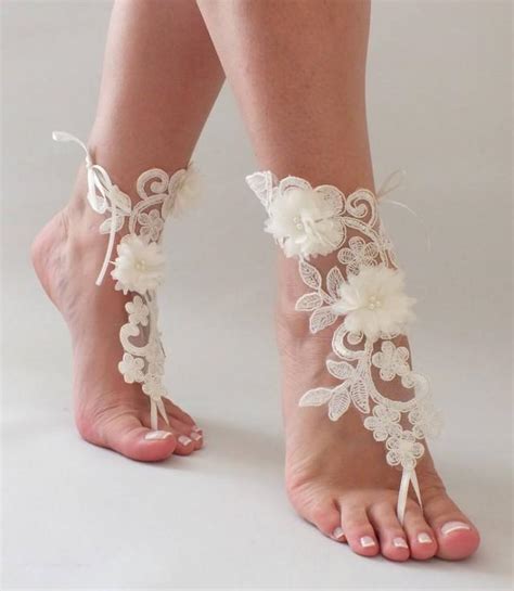 Unique Ivory Lace Barefoot Sandals Wedding Shoes Wedding Beach Wedding