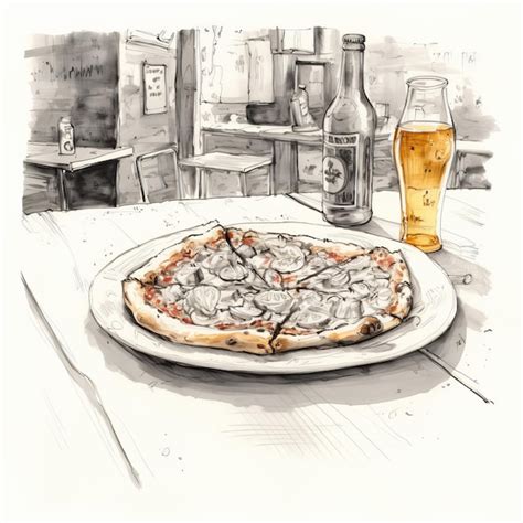 Premium Photo | Watercolorist39s Perspective Sketch Of Pizza On Bar Plate