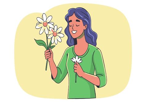 Una Mujer Sosteniendo Un Ramo De Flores Blancas Vector Premium