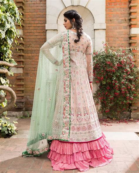 Latest Wedding Wear Peach Anarkali Frock Deep Blush Frilled Lehenga