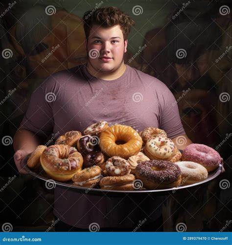 Young Fat Man Holding A Tray Of Junk Food Stock Illustration