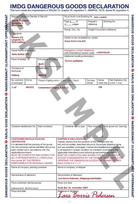 Names For Dangerous Goods Royal Arctic Line