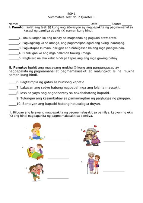 Summative Test 2 Quarter 1 Esp Interactive Worksheet Edform