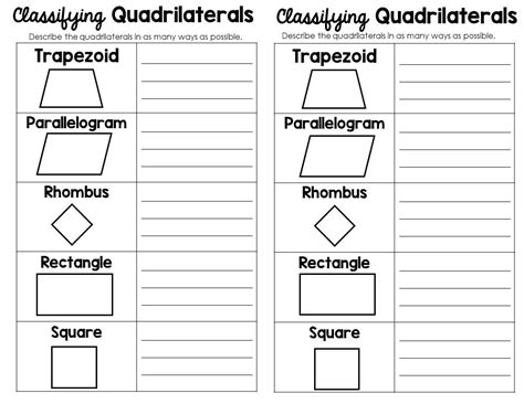 Classifying Quadrilaterals Worksheet 5th Grade