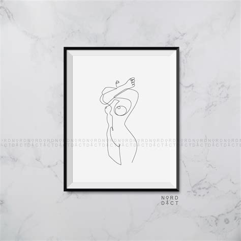 One Line Naked Woman Printable Minimalist Female Nudity Sketch Fine