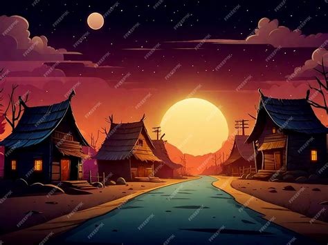 Premium Photo | Indian village creepy night vector scene cartoon background