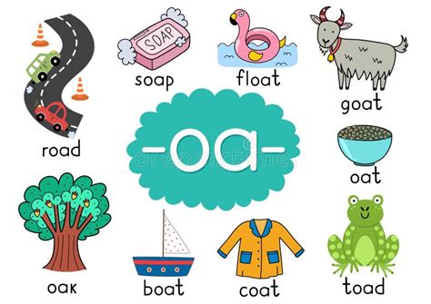 Oa Digraph With Words Educational Poster For Kids Learning Phonics For