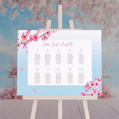 Editable Cherry Blossom Seating Chart Template Spring Wedding Wedding