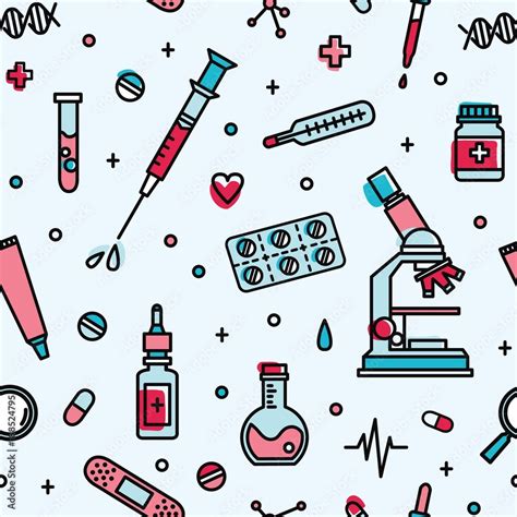 Seamless Pattern With Medical Laboratory Equipment Backdrop With