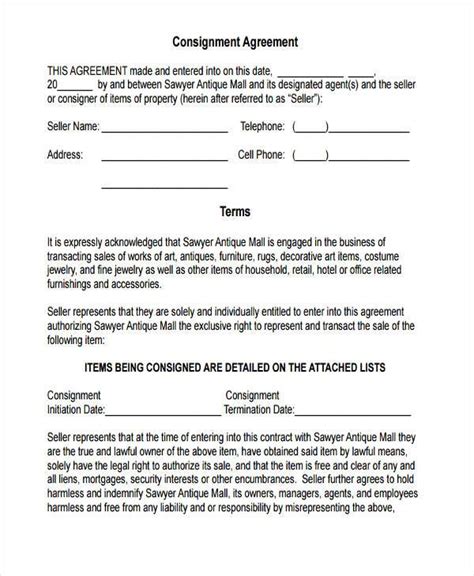 Free Consignment Agreement Forms In Ms Word A E