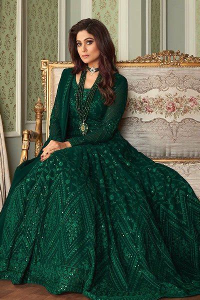 Buy Bottle Green Embroidered Anarkali Suit Online Like A Diva