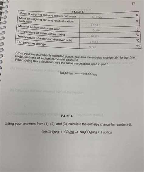 Solved Calorimetry Chm 1045lchm 1046l Data Sheet Date