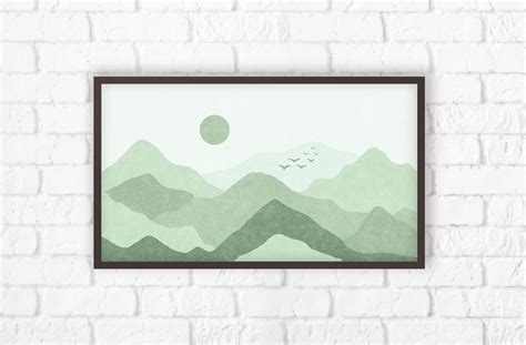 Frame Tv Art Abstract Mountains Art Modern Sage Green Frame Etsy