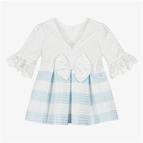 Miranda Girls White And Blue Stripe Dress Childrensalon Outlet