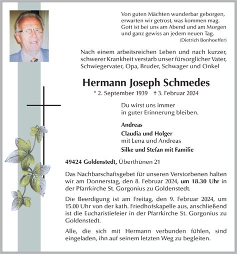 Traueranzeigen Von Hermann Joseph Schmedes Om Trauer De