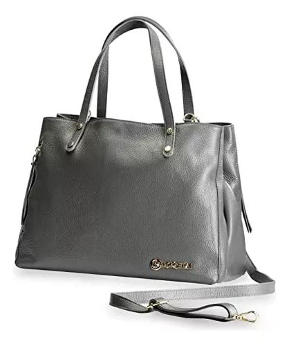 Bolso Tote Grande De Cuero Baroncelli Cuero Genuino Italiano Cuotas