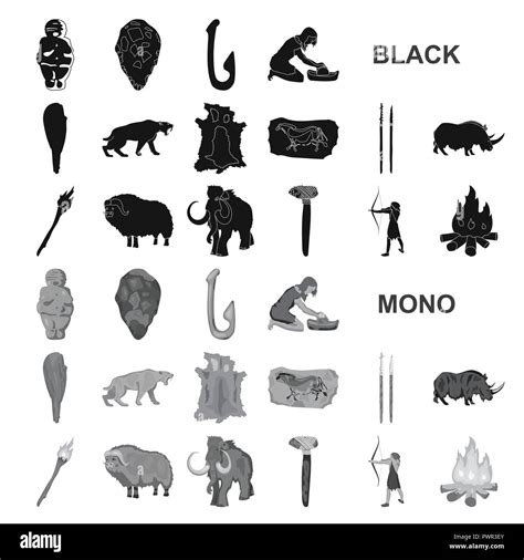 Life In The Stone Age Black Icons In Set Collection For Design Ancient