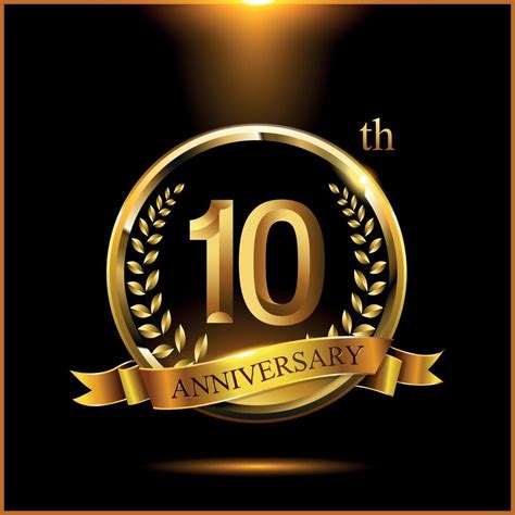 Celebrating 10 Years Anniversary Logo With Golden Ring And Ribbon