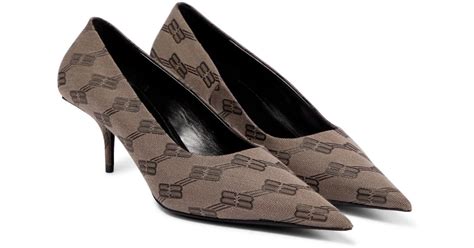 Balenciaga Knife Leather Lined Logo Pumps In Brown Lyst Uk