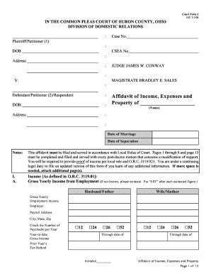 Fillable Online Affidavit Of Income Expenses And Property Of Huron