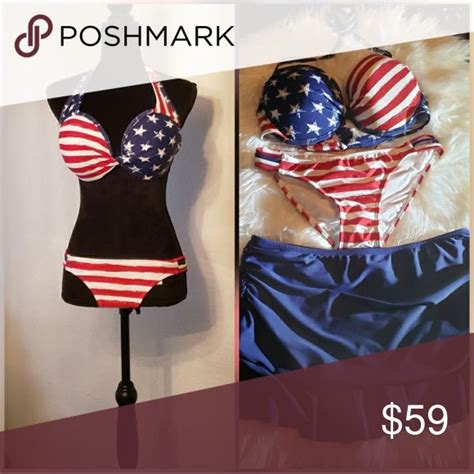 SALE 15 American Flag 3 Piece Swimwear Push Up Bikini Tops Push Up