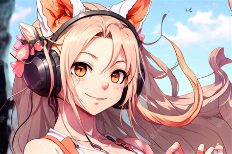 Premium Photo Anime Girl With Cat Ears Generative Ai