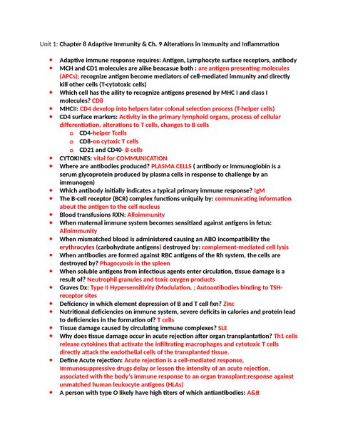 Unit Pathophys Part Study Guides Unit Chapter Adaptive