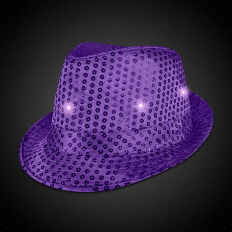 Purple Sequin Led Fedora Hats Imprintable Bands Available