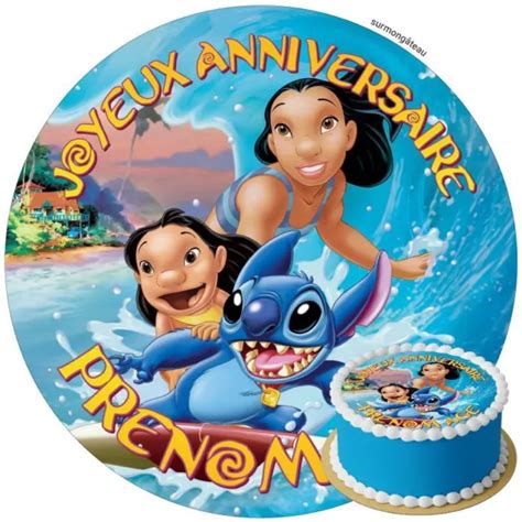 LILO ET STITCH Décoration de gâteau comestible disque Azyme Sucre