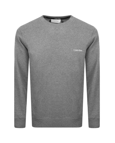 Calvin Klein Cotton Logo Crew Neck Sweatshirt In Grey Gray For Men Lyst