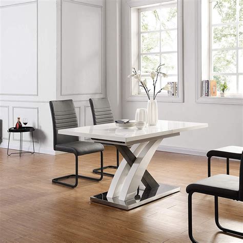 BASEL High Gloss White Extendable Dining Table 6 to 8-Seater with Stai