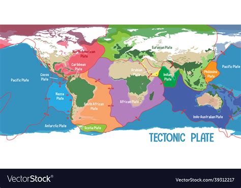 World Map Showing Tectonic Plates Boundaries Vector Image