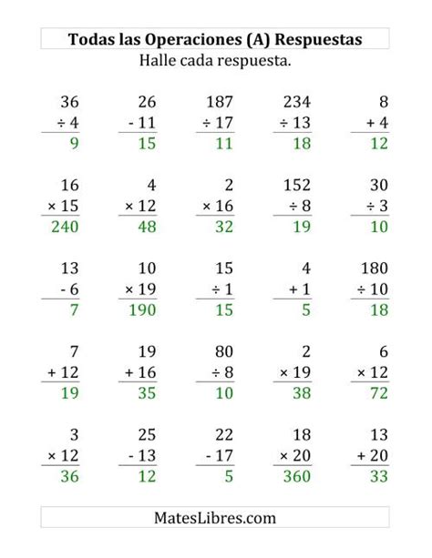 Matematicas Sumas Restas Y Multiplicaciones Por Una Cifra Por Aa