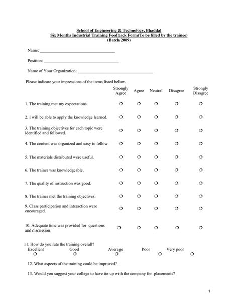 Training Evaluation Form Template Word Printable Templates