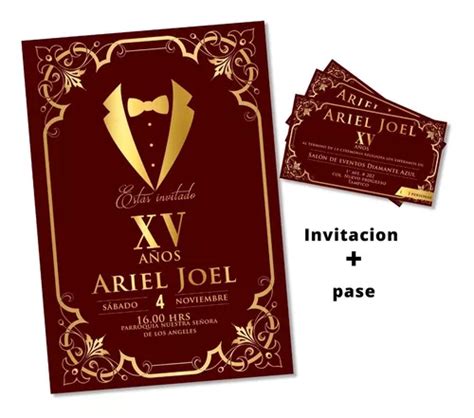 Kit Invitacion Pase Xv Años Hombre Envío gratis