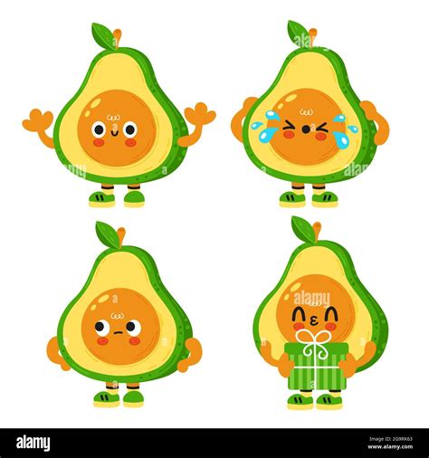 Cute Funny Avocado With Baby Face Vector Cartoon Kawaii Character