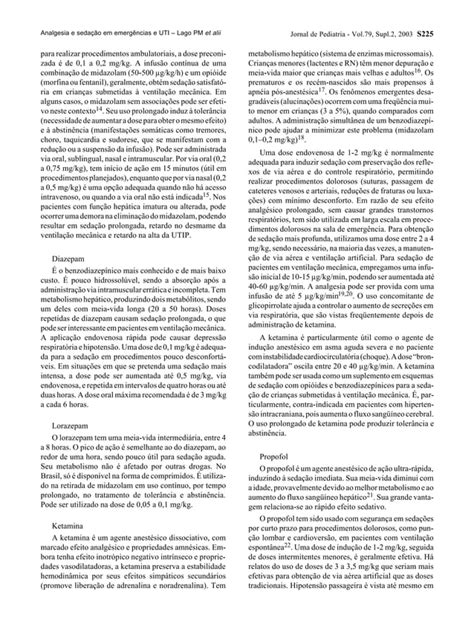 Seda O E Analgesia E Emerg Ncia Em Uti Ped Pdf