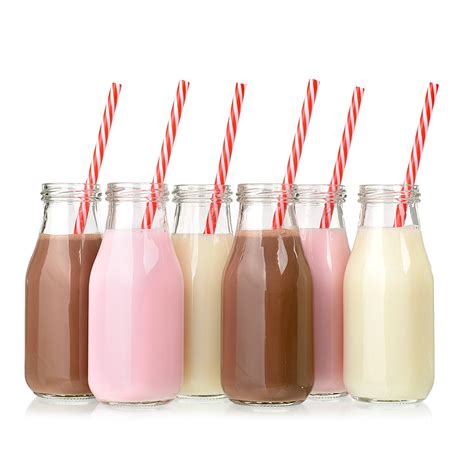 11 Oz Glass Milk Bottle Set Of 12 Includes Reusable White Lids And Straws