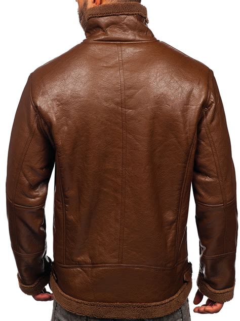 Chaqueta de cuero forrada con borrego para hombre marrón Bolf EX930 MARRÓN