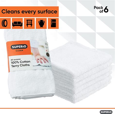 Superio Wash Cloths Cotton Terry Cloth Rags Hand Towels White Face