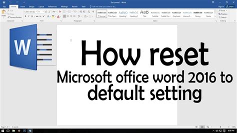 How Reset Microsoft Office Word 2016 To Default Setting Youtube