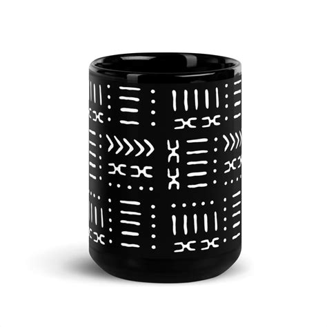 15 Oz Black White Mud Cloth Pattern Coffee Mug Reflektion Design