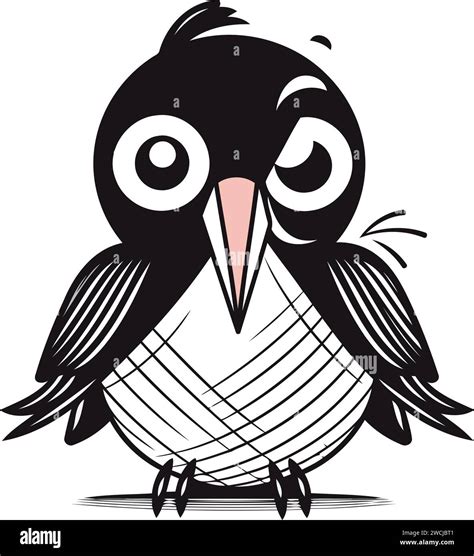 Cute Cartoon Black Crow Isolated On White Background Vector