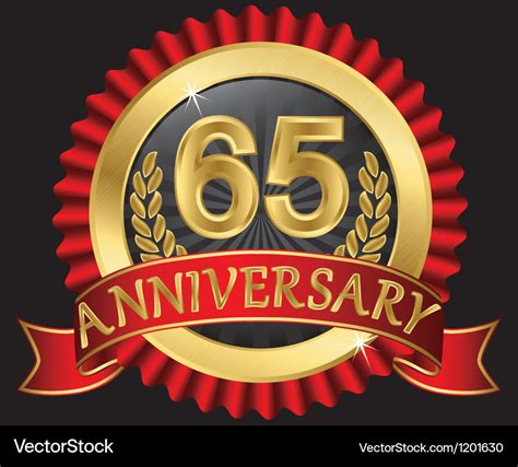 65 Years Anniversary Golden Label With Ribbons Vector Image