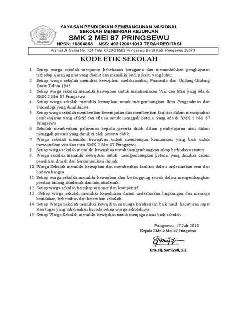Kode Etik Sekolah Pdf