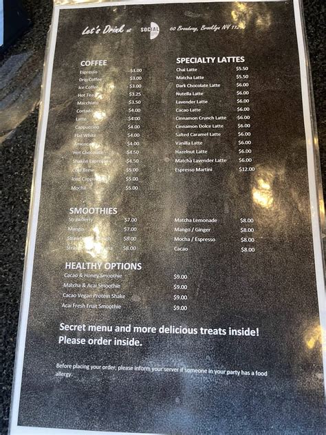 Menu At Social House Cafe New York City